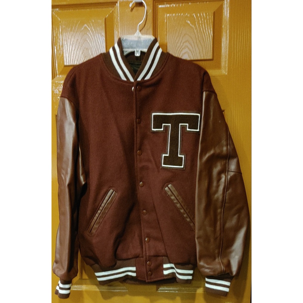 Ripon Jackets Varsity Jacket Mens L Burgundy Excellent Leather Wool Letterman T